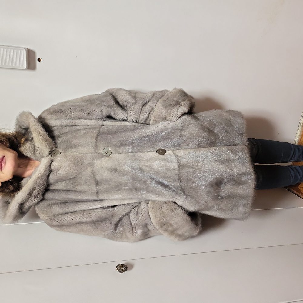 Blue mink reversable fur coat with the hood